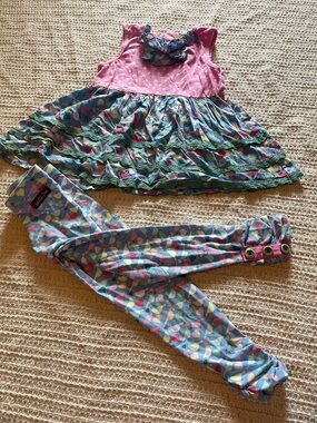 Matilda Jane Pink Top with Blue Heart-Print 6t and Leggings 4t